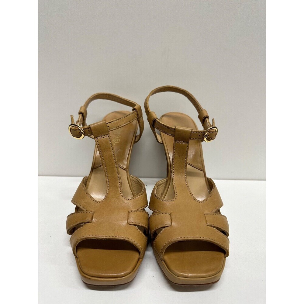 Michael Kors women size 6M T-strap sandal leather brown buckle heel shoes